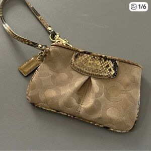 Coach Madison Op Art C Python Embossed Wristlet Signature Canvas Gold Khaki
